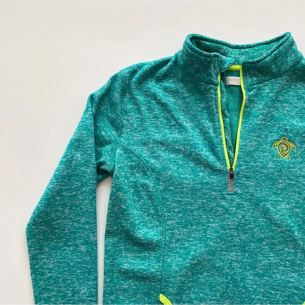 Coconut Creek Trading Co. Green Blue Turquoise Neon Quarter Zip Kanga Pocket - Picture 2 of 13